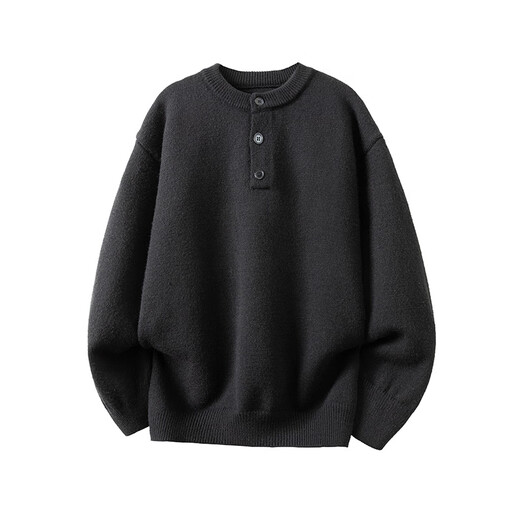Zhiwei Retro Henley Collar Buttoned Sweater Men's Winter High Street Lazy Sweater Heavy Loose Couple Casual Top Yellow Gray XL Recommended 125-145Jin Jin is equal to 0.5 kg