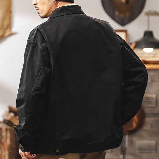 Jeanswest American retro heavyweight workwear jacket for men in autumn trendy brand casual loose washed Detroit jacket for men in spring and autumn black 2XL suitable for 160-180Jin Jin is equal to 0.5 kg