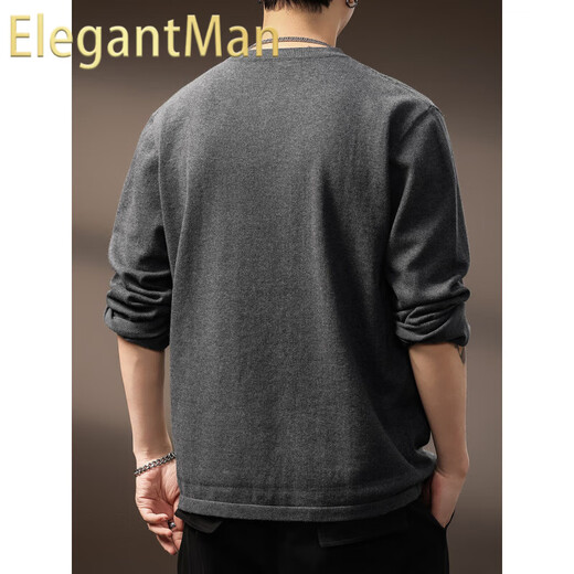 ElegantMan high-end American retro Henry long-sleeved sweater men's autumn new loose casual retro bottoming shirt dark gray S