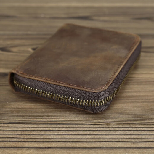 Woodpecker (TUCANO) marque tendance fait à la main en cuir véritable fermeture éclair court portefeuille porte-monnaie Crazy Horse peau de vache hommes rétro première couche cuir de vachette multifonctionnel marron foncé (style horizontal)