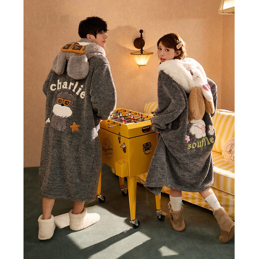Gongdie thermal storage type mikko winter couple nightgown women's plus velvet thickened cute cartoon hooded nightgown mikko warm velvet nightgown women M (recommended 110-140Jin Jin equals 0.5 kg)
