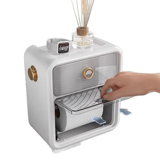 Shantou Lin Village punch-free bathroom tissue box toilet paper storage rack toilet paper toilet paper roll waterproof wall hanging cream white-regular style single layer