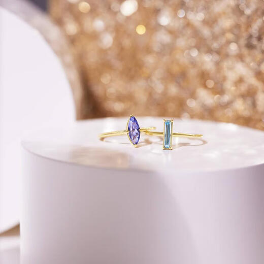 AHKAH Women's Ring Elegant, Simple and Exquisite Sparkling 18K Brass Tanzanite Marquise Cut Purple Gemstone Picture Color No. 5