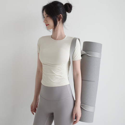 Tight women's top yoga short-sleeved women's pleated waist breathable quick-drying sports T-shirt summer slimming Pilates milk white S