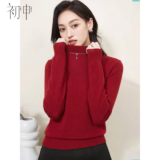 Chushen Autumn and Winter Full Wool Sweater Women's Half Turtle Collar New Year's Wear Warm Sweater Bottoming Shirt S54Y087 Red L