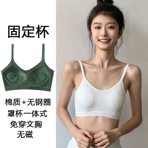 Clolv kiss sexy fixed cup camisole beauty vest underwear for women with small breasts and small breasts gathered to prevent sagging girl inner wear sweet tube top two pieces #black+grey S 75-90Jin Jin is equal to 0.5kg and the lower bust is about 65CM