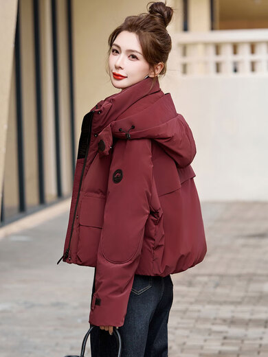 LISM shopping mall same style high-end down jacket super good-looking down jacket women's short style petite bread jacket rose red S