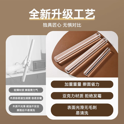 OEMG high-end acrylic transparent rolling pin non-stick household food-grade solid stick fondant biscuit skin baking mold-proof small transparent rolling pin smooth non-stick 20cm