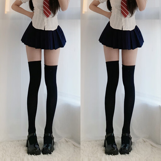 Perfect jk black socks over the knee for slimming women slightly pressed long tube spring autumn autumn winter style extended over the knee socks black suitable for 170cm-180cm _ 2 pairs one size fits all