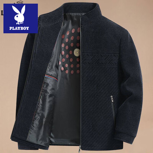 Playboy Dad Jacket Spring and Autumn Style Middle-aged Woolen Jacket Men's Autumn Middle-aged and Elderly 50-Year-Old Grandpa Clothes (Spring and Autumn Style) Black Blue M 170/88A Suitable for 80-100 Jin Jin equals 0.5 kg