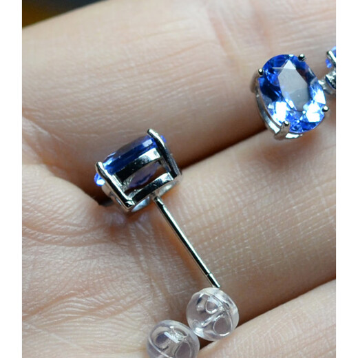 Xidian picked up blue topaz earrings for women Tanzanite blue s925 silver inlaid with Princess Diana's four claws simple oval earrings simple style