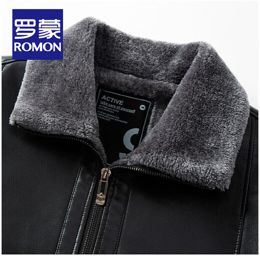 ROMON velvet thickened leather jacket for men autumn and winter business casual middle-aged and elderly dad all-in-one velvet jacket windproof and warm jacket velvet black L /175 (recommended 115-130Jin Jin equals 0.5 kg)