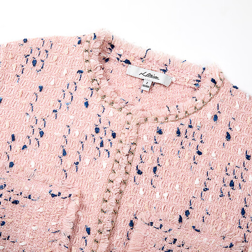 Enpaiya 2025 cashmere tweed yarn small fragrance sweater cardigan short coat for women pink S