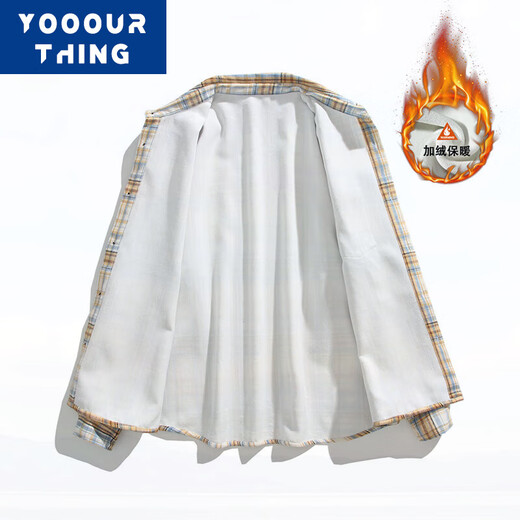 YOOOURTHING Amerikanisches Retro-Karohemd für Herren, langärmelig, Frühling, Herbst und Winter, plus samtverdicktes, lockeres Paar, vielseitige Freizeithemdjacke CJ9734-Gelb kariert plus Samt M (empfohlen 90–110 Jin entspricht 0,5 kg)