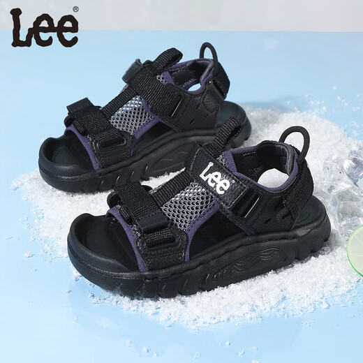 Lee children's shoes summer children's sandals for girls anti-slip soft bottom Velcro breathable beach shoes for boys black 26 recommended foot length 159.5mm
