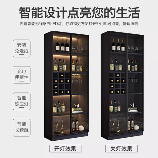 Zhong Zhanggui Wine Cabinet Light Luxury Solid Wood Sideboard Glass Door Display Cabinet Home Integrated Wall Bookcase New Storage Customized Cabinet 40cm Healthy Particle Board Single Door Wine Compartment Model Comes with Sensor Light (Installation Included)