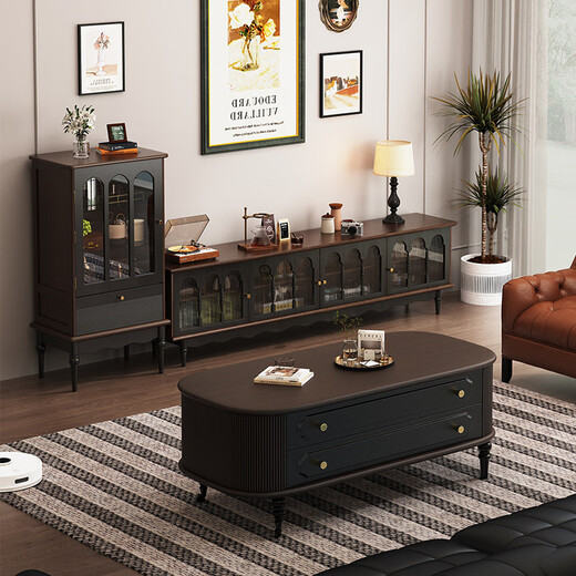 Zhong Zhang Guan French retro solid wood glass wine cabinet small living room wall display cabinet American home side cabinet Dahl side cabinet cream white