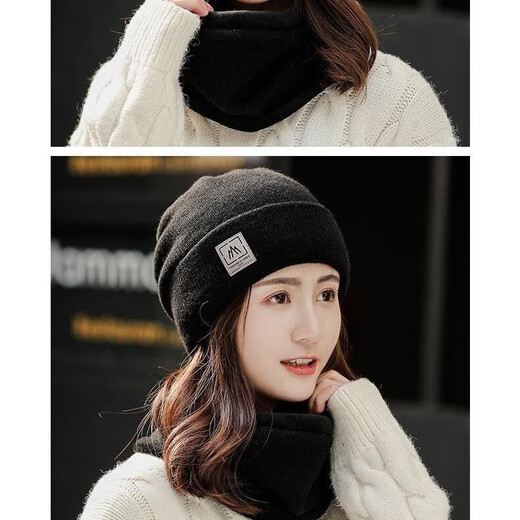 KAROND autumn and winter hat women's warm and cold-proof woolen hat knitted hat Korean version versatile cycling winter confinement hat pile hat gray hat + scarf plus velvet 56-56 one size fits all