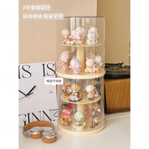 Pupan Rotating Blind Box Storage Display Rack Multi-layer Display Cabinet Dust-proof Bubble Mart Acrylic Display Box Cream White + Cream Yellow + Dust Cover Dust-proof Rotating Box