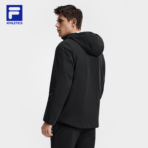 FILA Official Men's Cotton Clothes 2026 Spring New Fitness Sports Simple Loose Warm Hooded Jacket Dark Black-BK L 175/96A/L