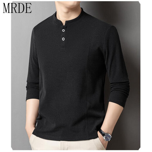MR.DE Laicai clothing store men's long-sleeved sweatshirt autumn and winter new Henry collar velvet bottoming shirt fashionable and versatile men's black M (recommended weight 100-120Jin Jin equals 0.5 kg)