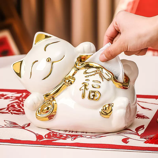 Yusenyi Lucky Cat Tissue Box Cute New Home Living Room Coffee Table Exquisite Ornaments Light Luxury High-Level Creative Tissue Box (Platinum) Lucky Cat Tissue Box