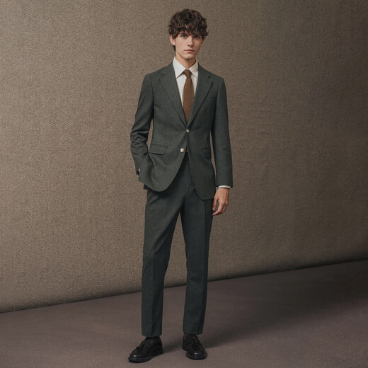 Guillaume de Mons flannel suit wool high-end suit haute couture men's business casual wedding men 2025 autumn and winter dark green top + trousers 50