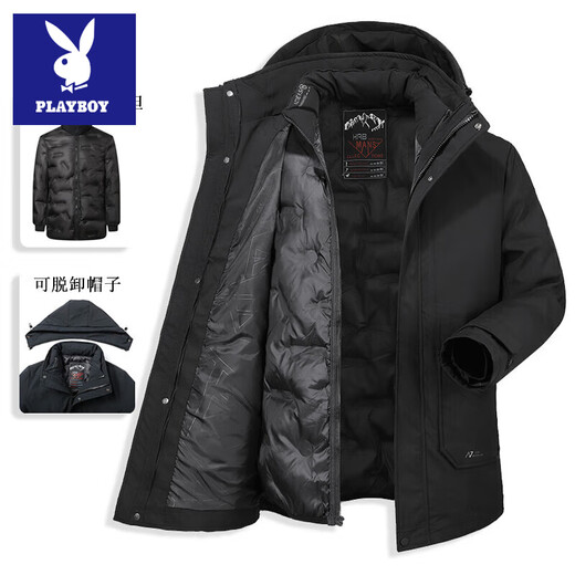 Playboy Dad Winter Jacket Middle-aged and Elderly Cotton-padded Jacket Men's Plush Thickened Grandpa Down Jacket Mid-Length Middle-aged and Elderly Cotton-padded Jacket 029 Cotton Removable Black Main Image Video Style L (80-100Jin Jin is equal to 0.5kg)