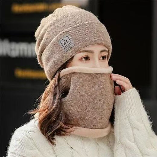 KAROND autumn and winter hat women's warm and cold-proof woolen hat knitted hat Korean version versatile cycling winter confinement hat pile hat gray hat + scarf plus velvet 56-56 one size fits all
