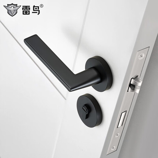 Huili Customized Black Split Door Lock Mechanical Room Door Lock Indoor Bedroom Simple Silent Wooden Door Handle Nordic Door Lock Matt Black Bedroom Door Lock (With Silent Lock Body) 35-50mm Universal Type with Key