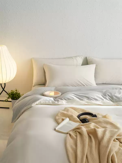 Yusenyi KASA knitted cotton four-piece set for naked sleeping pure cotton Tianzhu cotton 100 cotton class A baby grade quilt cover sheet shopkeeper's own white tea Qinghuan 1.5m5 feet bed + bed sheet set