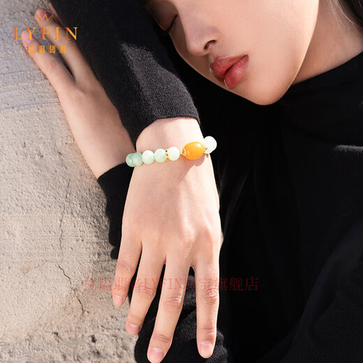 Layun Feiyin natural jadeite bracelet female genuine beeswax bead bracelet S925 sterling silver gold-plated design original light luxury 13.5cm-15cm