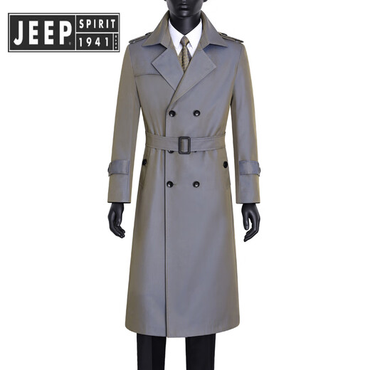 JEEP SPIRIT Jeep Men's Spring and Autumn Over-the-Knee Long Fashionable and Handsome Color Changing Extra Long Trench Coat Slim Jacket Fashion Coat Gray XL Recommended 150Jin Jin equals about 0.5kg