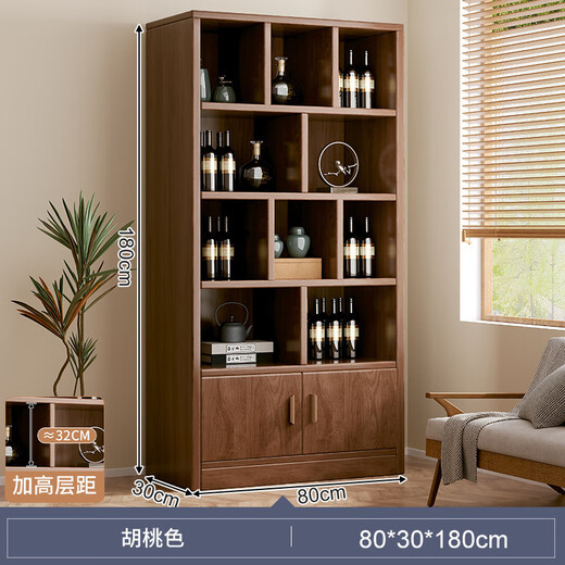 Zhong Zhang Gui solid wood ecological board wine cabinet wall-mounted living room storage display cabinet commercial wine rack 2024 new home new Chinese style door-to-door delivery thickened 15mm plate 80cm-deep walnut