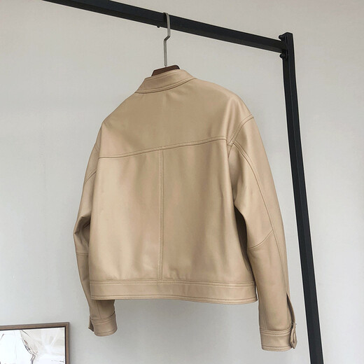 YOUWen 2025 Spring and Autumn New Haining Sheepskin Genuine Leather Jacket Women's Regular Stand Collar Motorcycle Leather Jacket Women's Black XL