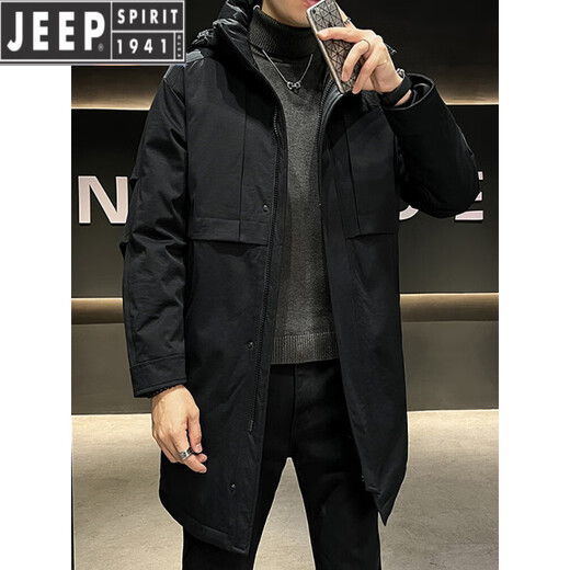 JEEP SPIRIT冬季潮胖男痞帅派克连帽加棉风衣棉衣棉服加肥大码加厚中长款外套 【加棉】军绿 加厚 L 165：115斤以内