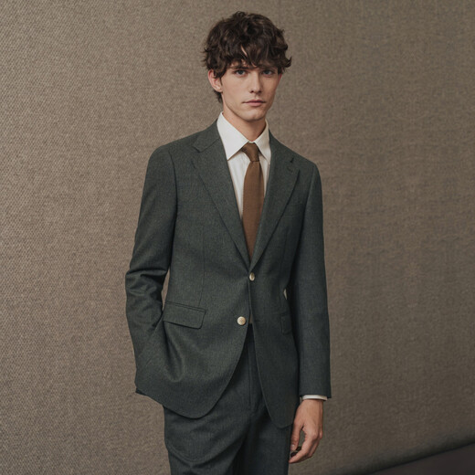 Guillaume de Mons flannel suit wool high-end suit haute couture men's business casual wedding men 2025 autumn and winter dark green top + trousers 50