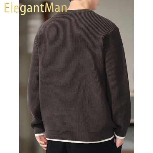 ElegantMan Henry Collar Sweater Men's 2025 New Autumn and Winter Loose Lazy Style Boys' Sweater Tops Men's Trendy Brown M_Suitable-135Jin Jin is equal to 0.5 kg