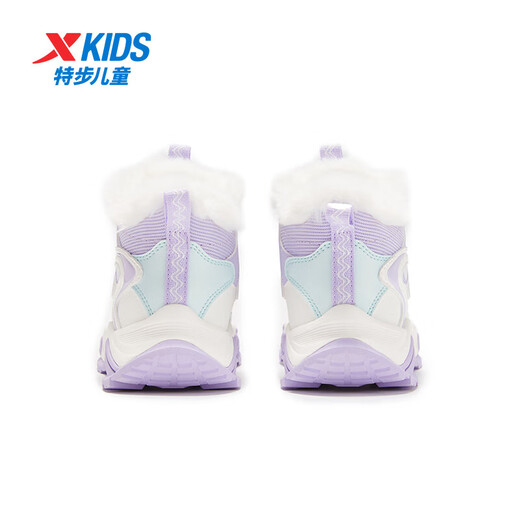 XTEP (XTEP) children's velvet cotton shoes, winter girls' rex rabbit velvet lining, warm and comfortable knob-buckle leather sneakers, sail white/snow purple 33