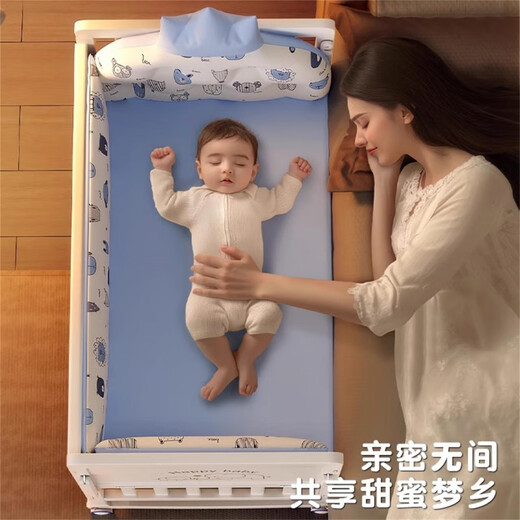 Goodbaby (gb) crib solid wood splicing large bed European multi-functional baby bb bed cradle newborn children removable small bed without mosquito net