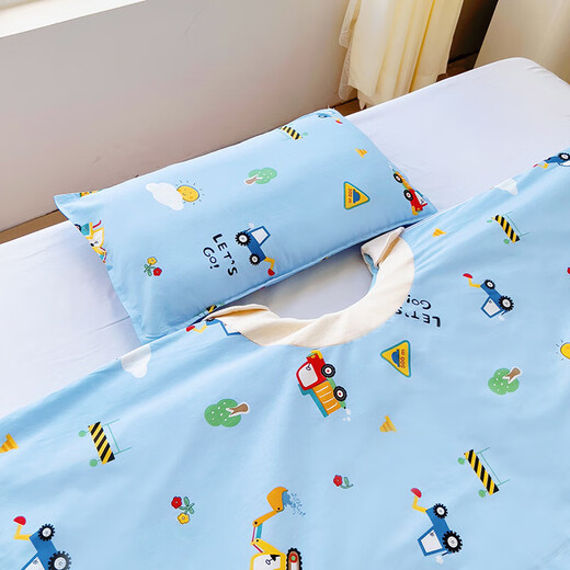 Children's sleeping bag spring, autumn and winter thickened pure cotton four-season universal anti-kick quilt for primary school students, babies, middle-aged and older children, Mengduo-engineering vehicle, soft and breathable, 120*150cm soybean cotton 1 thin 1 thick