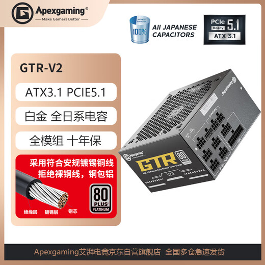 艾湃电竞（Apexgaming）GTRV2-850M 850W  白金牌 全模组/ATX3.1新标准/原生PCIe5.1 全日系电容 支持4090显卡 十年质保