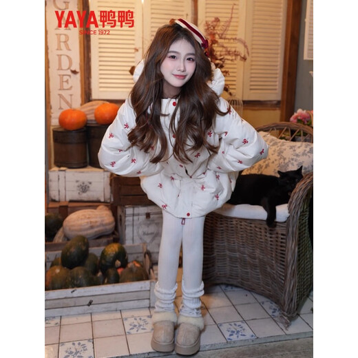YAYA (YAYA) Ice Cream Series YAYA Down Jacket Women's Mid-Length 2025 Winter New Fashion Embroidered Jacket Beige L
