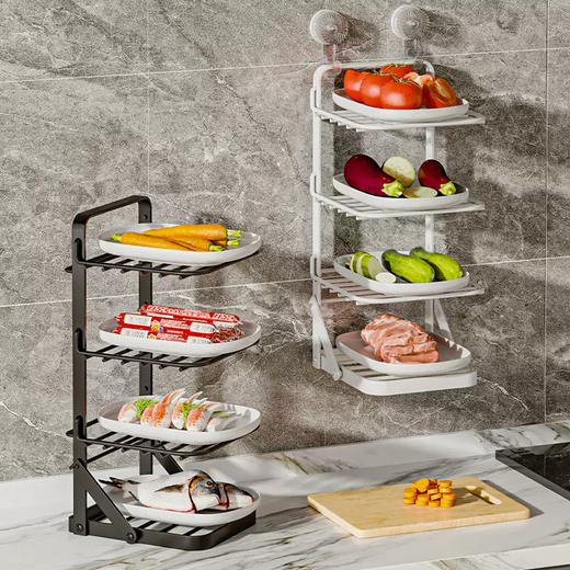 Yusenyi Kitchen Preparation Hot Pot Plate Rack Iron Wall Hanging Side Dishes Suction Cup Dishes Household Stackable Folding Cooking Multi-layer Champagne Gold Five Layers (Suction Cups Can Be Shifted and Folded)