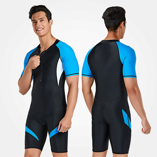 Shark Bart Sunscreen Jellyfish Suit One-piece Women's Quick-drying Snorkeling Surf Swimsuit Large Size Couple Wet Suit Swimsuit Men Men's 1362 Blue XXL 70-80KG