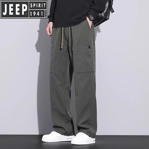 JEEP SPIRIT吉普工装休闲裤男士秋冬季男裤2025新款直筒裤伞兵运动长裤子加绒 9856军绿色 XL 【121-140斤】