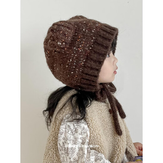 SOMUBAY Children's Hat Autumn and Winter Korean Style Casual Girls Cute Bear Lace Knitted Ear Hat Boy Baby Wool Hat Brown Color 170 Reference Age 2-6 Years Old_48-52cm_One Size