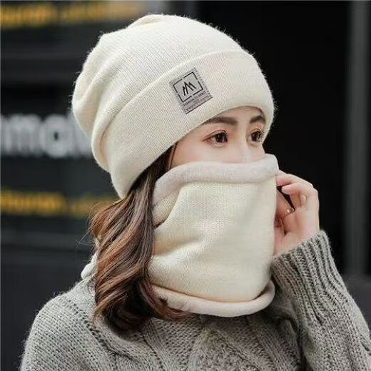 KAROND autumn and winter hat women's warm and cold-proof woolen hat knitted hat Korean version versatile cycling winter confinement hat pile hat gray hat + scarf plus velvet 56-56 one size fits all