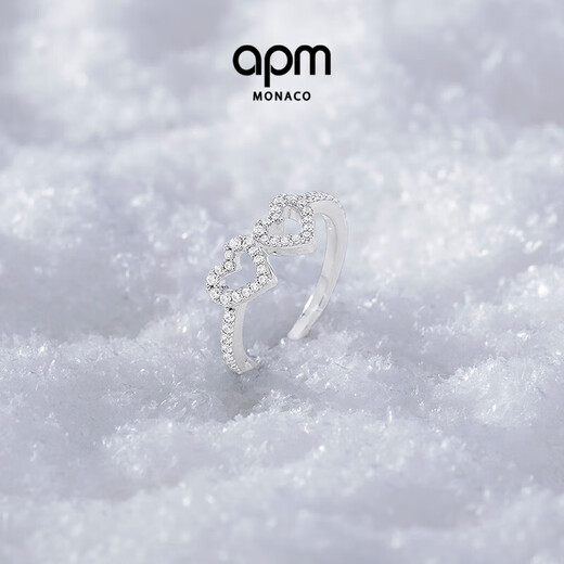 APM Monaco new product love ring silver white pavé heart-shaped hollow fun simple design hand ornament gift silver size 56