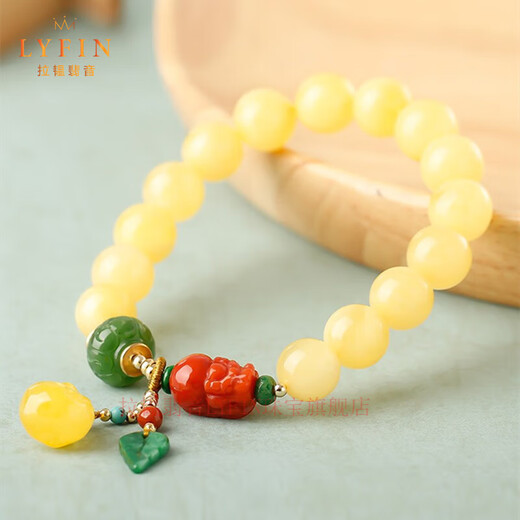 Layun Feiyin Collection Gold Twist Beeswax Bracelet for Women Genuine Original DIY Beeswax Amber Ball Single Circle Bracelet for Women About 9.5mm (with authoritative identification certificate)